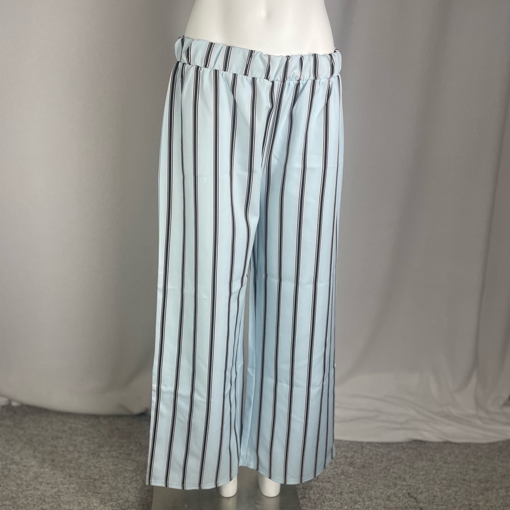 Baby blue Striped Wide-Leg Pants